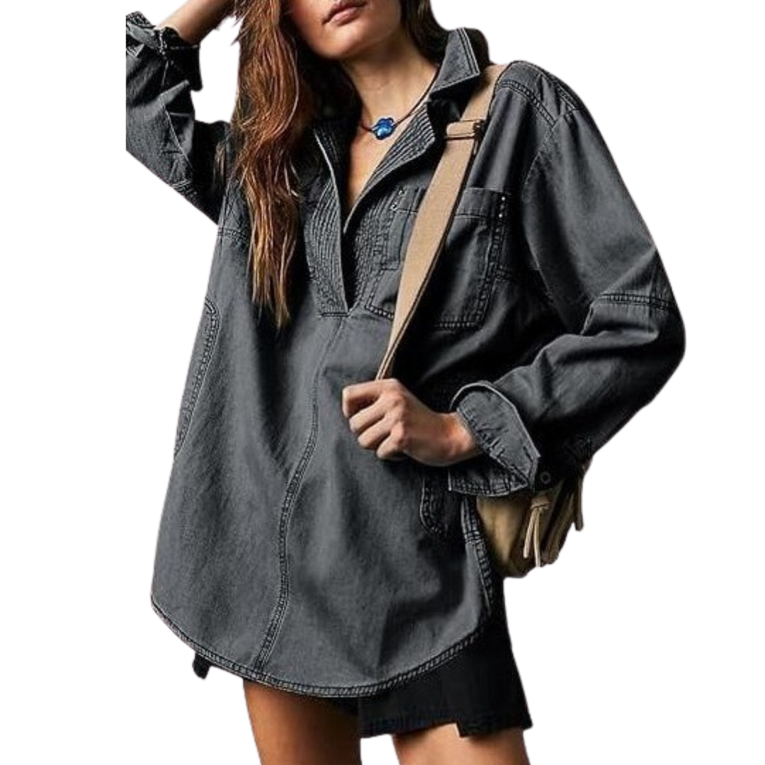 NALINAE™ – Chic V-Neck Denim Tunic Top