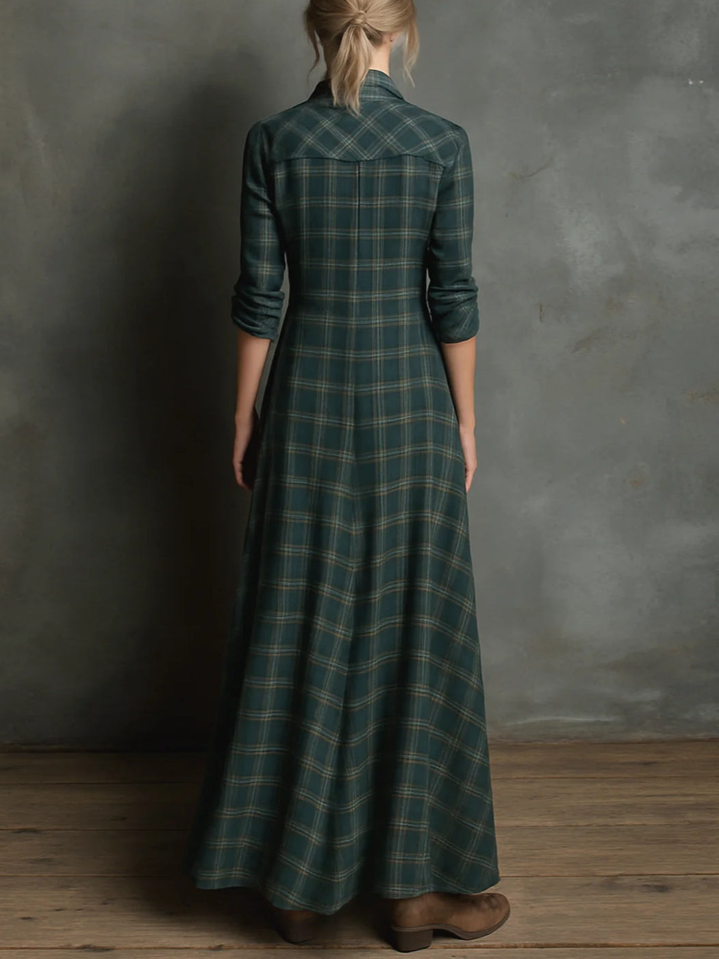 Selma | Maxi Kleid Mit Grün Kariertem Revers