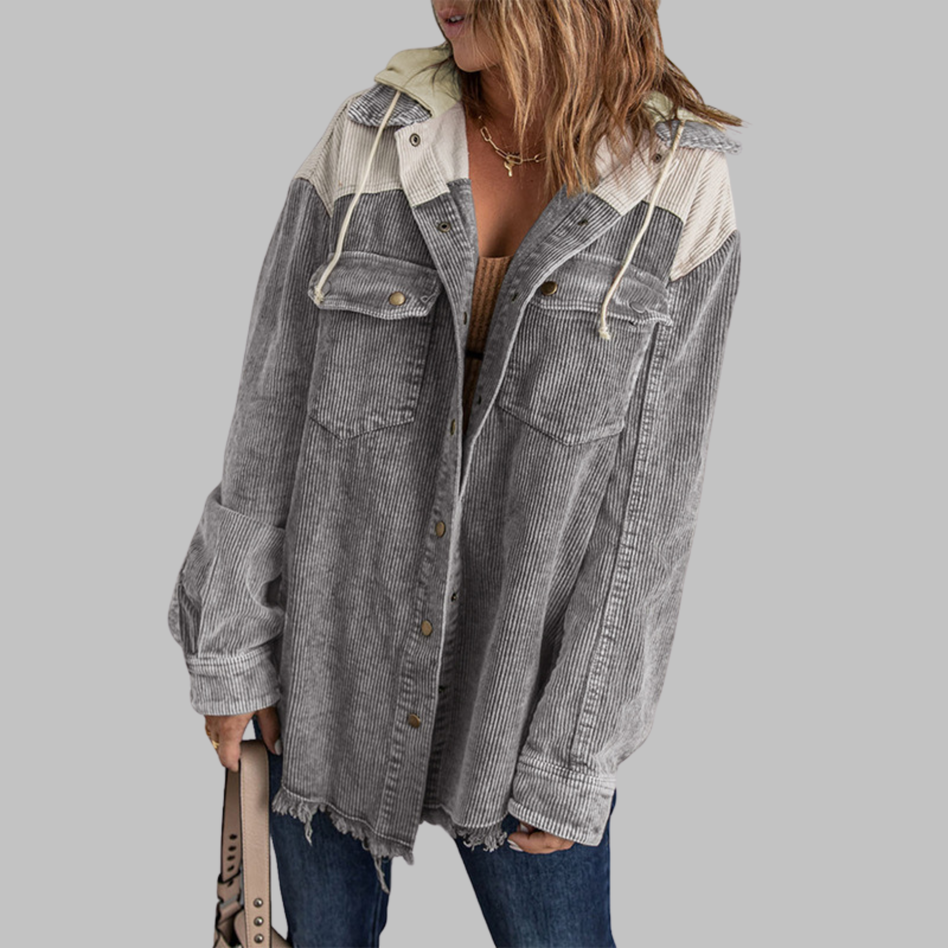 DABRINA™ - Classic Button Down Long Sleeve Hooded Jacket