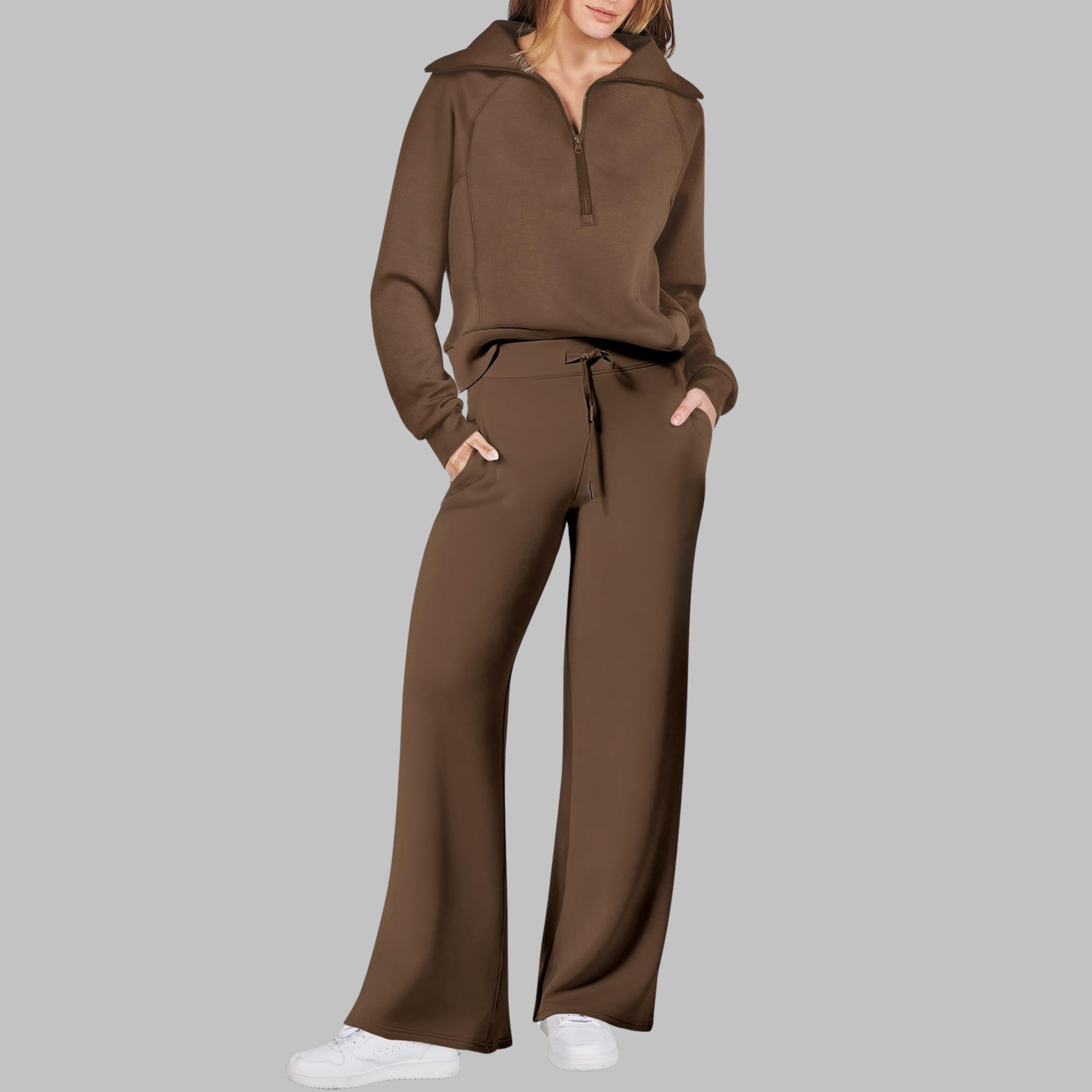 UDAY™ - Comfy Half Zip Sweatshirt and Wide Leg Pants Set