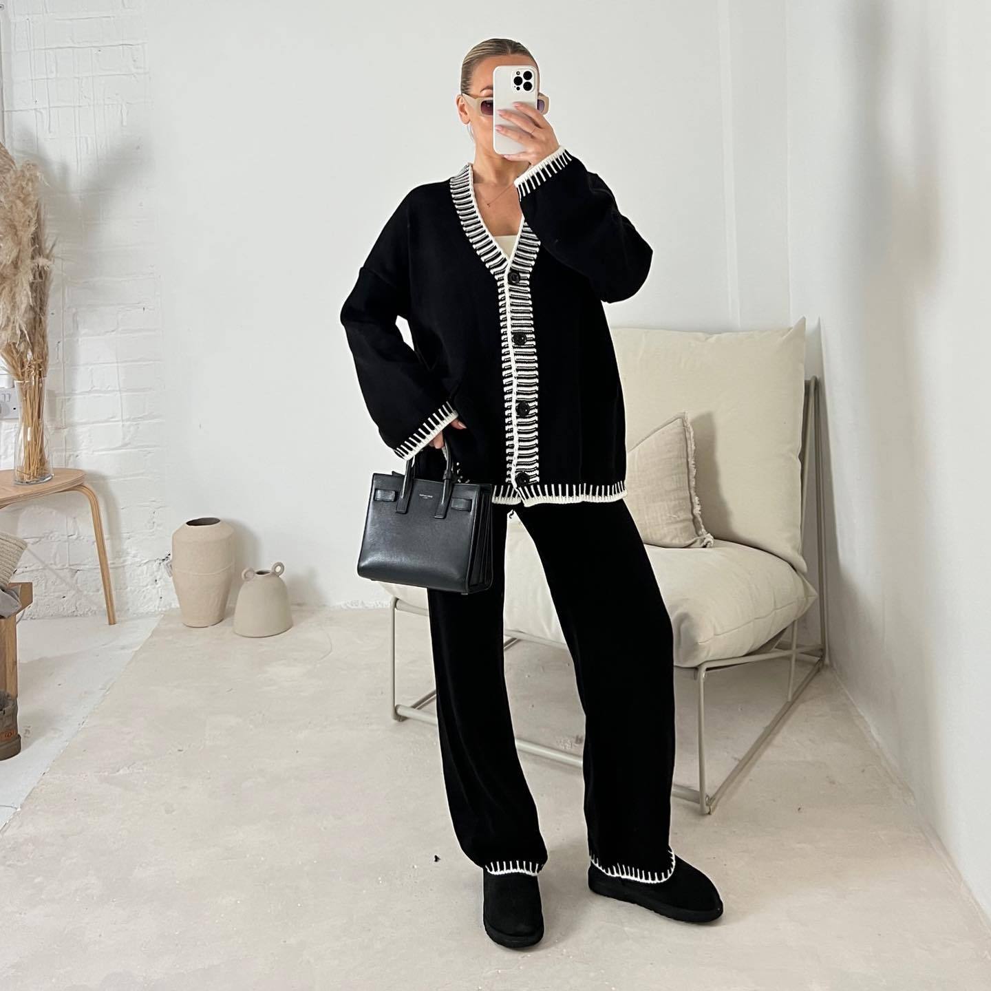 DOLA™ - Cozy Long Sleeve Cardigan and Wide Leg Pants Set