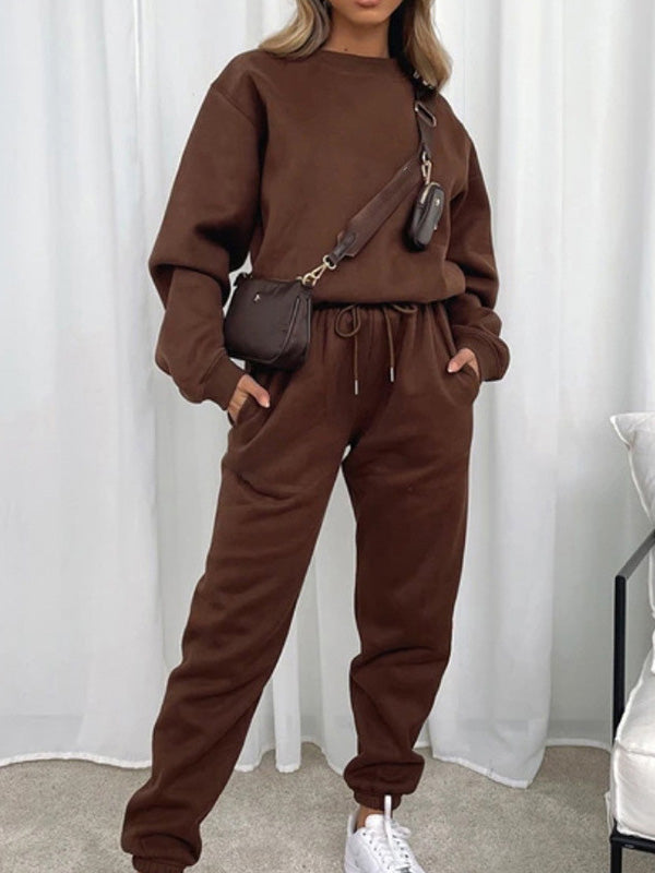 Selah | Effen gekleurde crewneck hoodie & broek tweedelige set voor dames - Casual, comfortabele loungewear